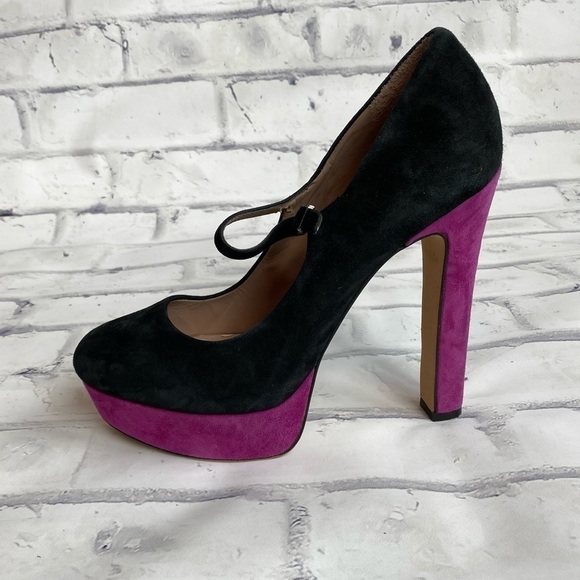 Platform suede leather black and purple Vince Camuto Mary Jane heels sz 7 - Picture 1 of 12
